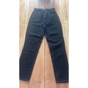 PacSun Black Contrast Stitch High Rise Dad Jeans Size 26 Button Fly Straight Leg